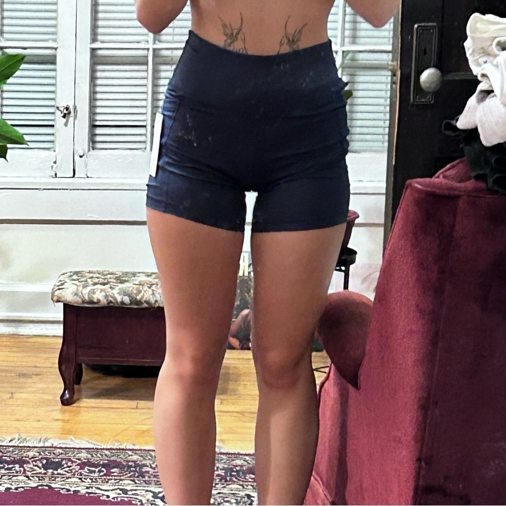 Navy blue high-waisted biker shorts - Picture 4 of 5